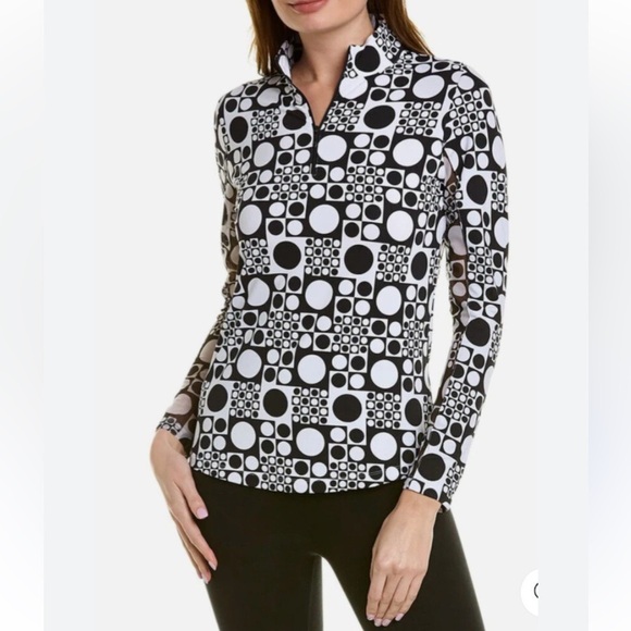 IBKUL Tops - IBKUL Geometric Black and White Long Sleeve 1/4 Zip Golf, medium